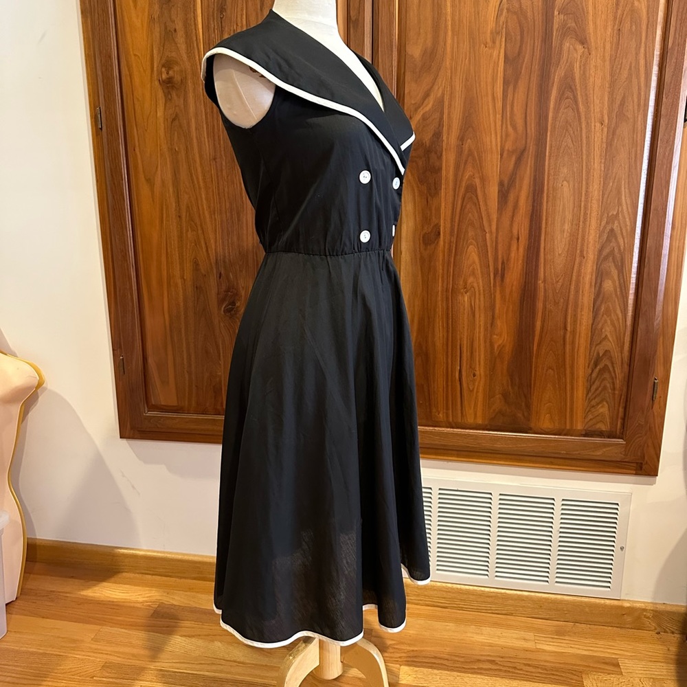 Vintage Nautical Sailor Dress Black & White Retro Fit & Flare Pin Up Style Small - Picture 3 of 11